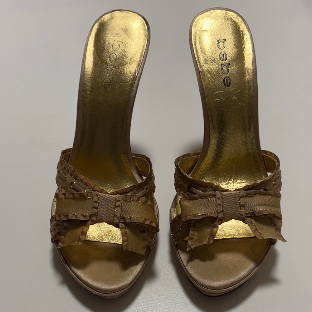 Bebe Metallic Gold and Tan Heels